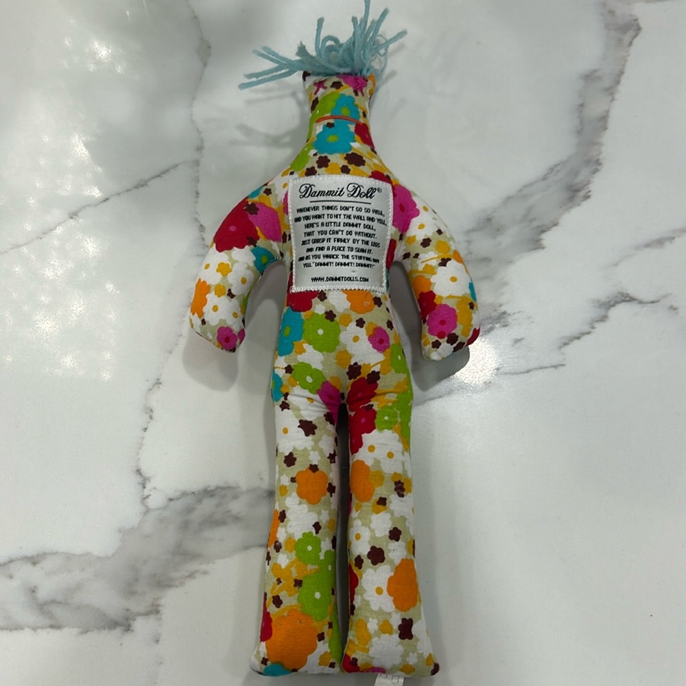Dammit‎ Doll Floral Print Blue Yarn Hair Stress Therapy Gag Gift Novelty